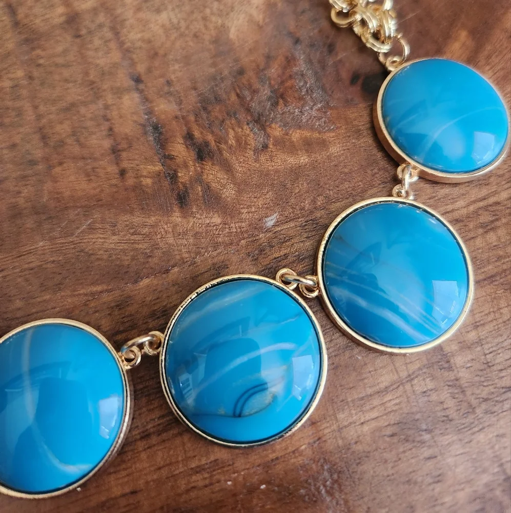 Charming Charlie Gold and Blue Necklace and Earring Set - Picture 3 of 4